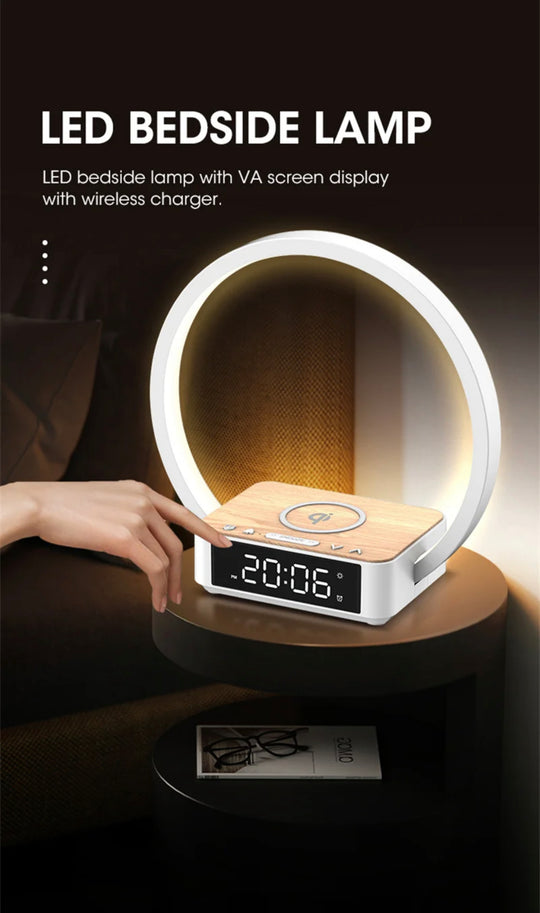 3 in 1 Wireless Rechargeable Touch Bedside Lamp With Alarm Clock, Speaker and Mobile Charger mominilights