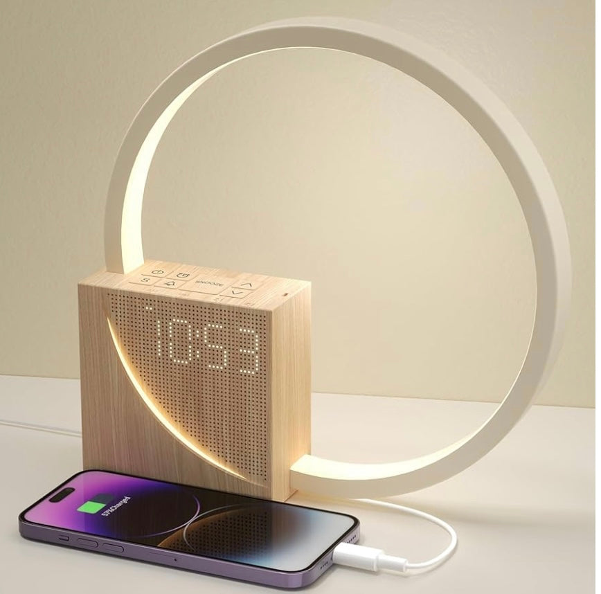 3 in 1 Wireless Rechargeable Touch Bedside Lamp With Alarm Clock, Speaker and Mobile Charger mominilights
